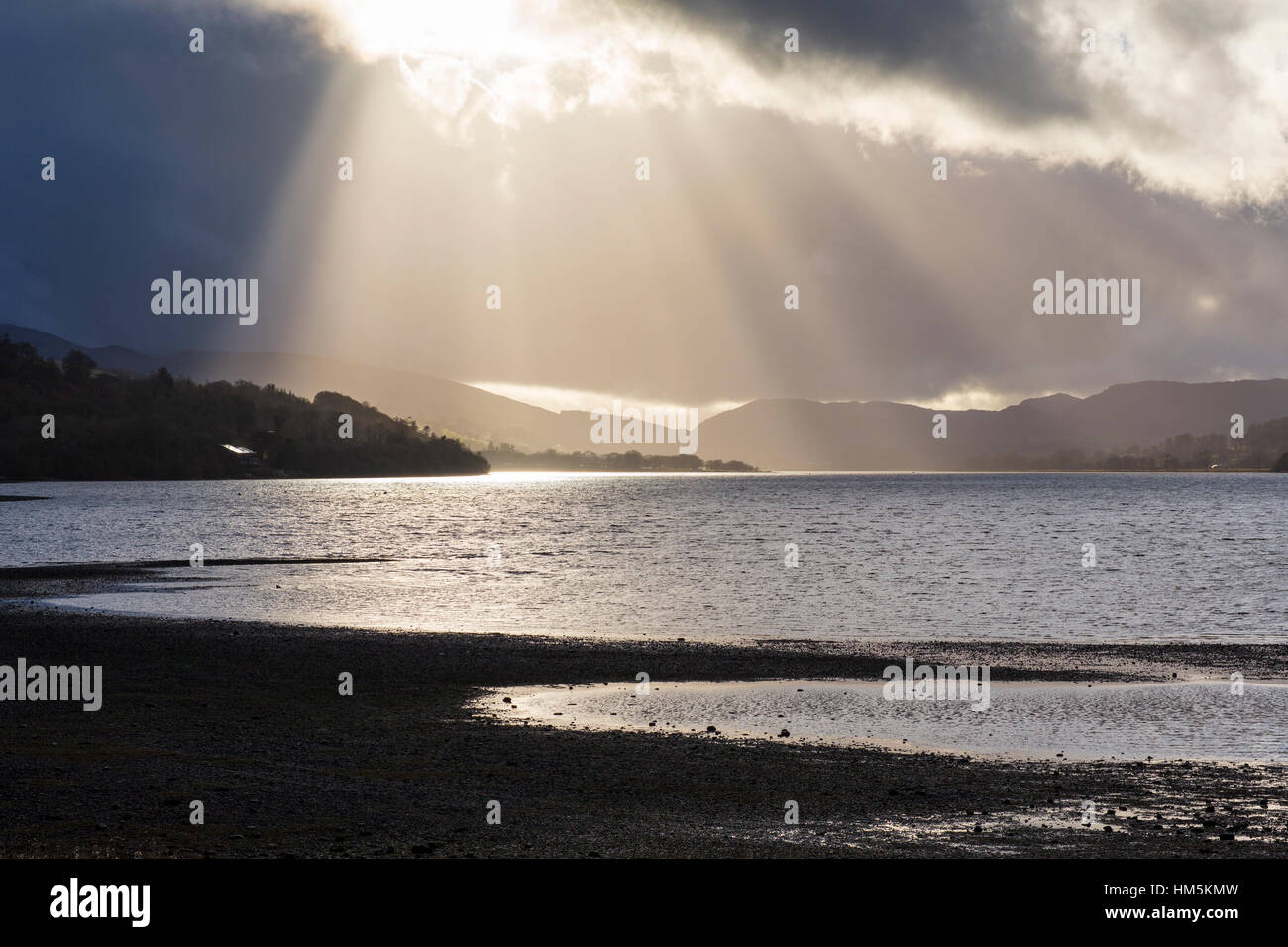 Lake Bala, also known as Llyn Tegid in Gwynedd, Wales. Stock Photo