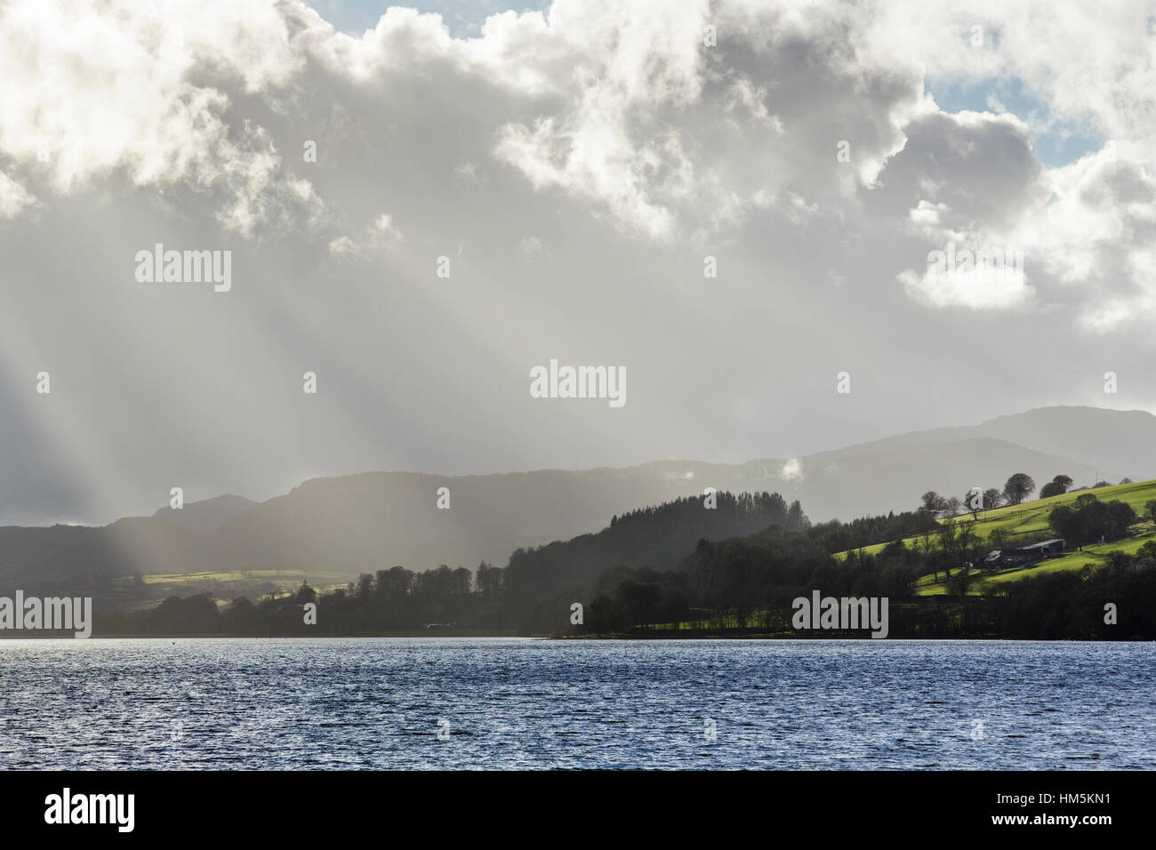 Lake Bala, also known as Llyn Tegid in Gwynedd, Wales. Stock Photo