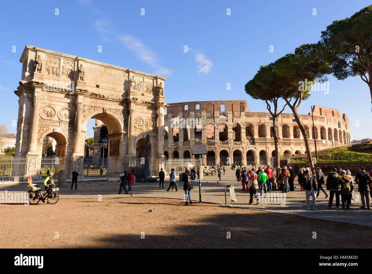 The Arch of Constantine seen next to the Colosseum and situated between