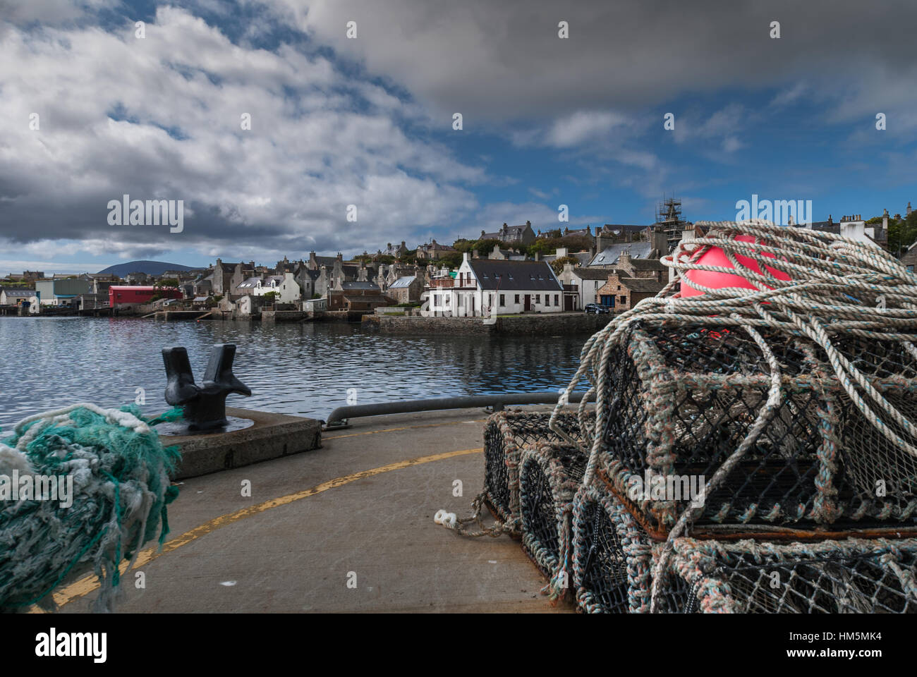 Downtown Stromness seen from the docks. Stock Photo