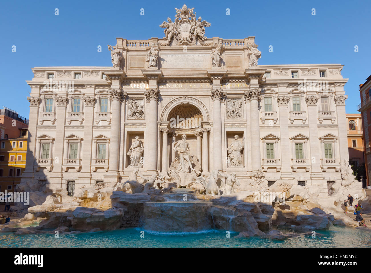 The Di Trevi fountain in Rome is the site of the largest Baroque foutain in rome and is situated in the Trevi district Stock Photo