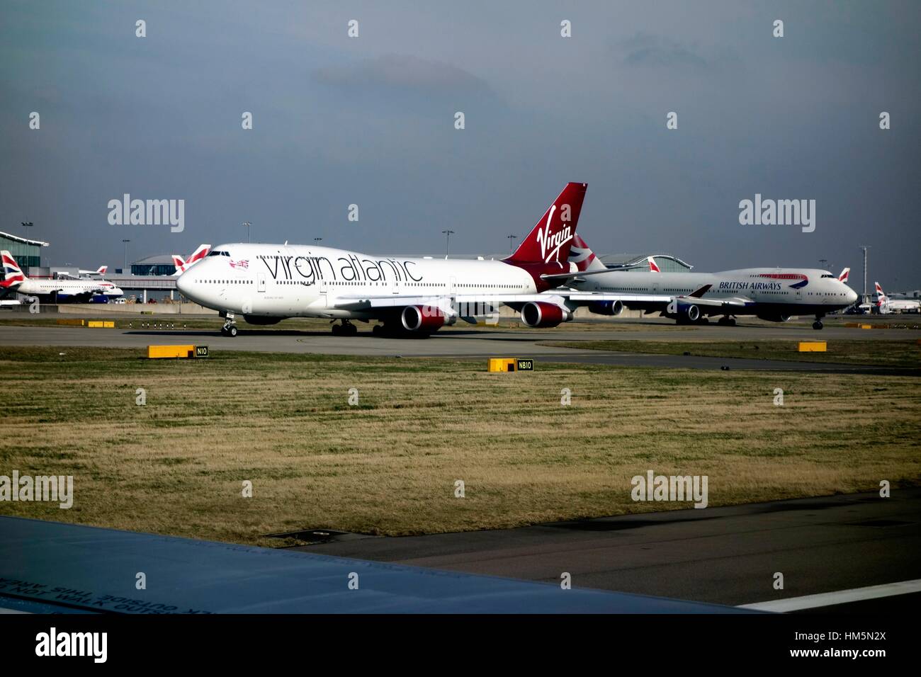 Virgin atlantic 747 departing heathrow Stock Photo