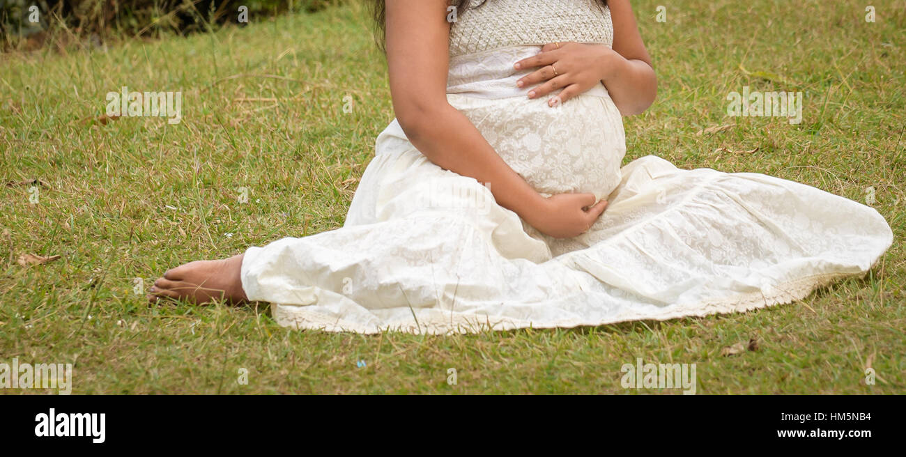 Indian young pregnant woman posing in a sari in the room, Mumbai, India  Stock Photo - Alamy