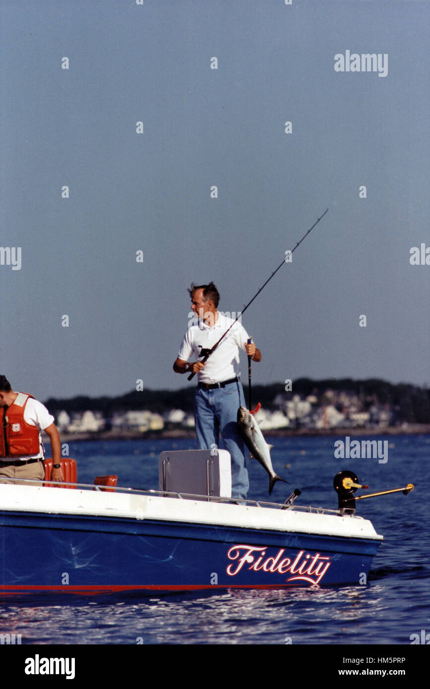 United States President H.W. Bush goes fishing from his boat