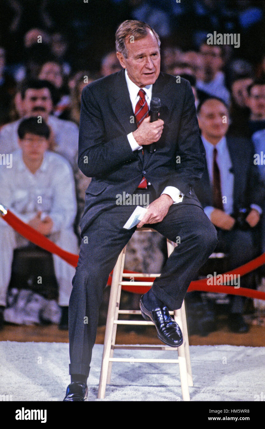 United States President H.W. Bush moderates an "Ask Bush