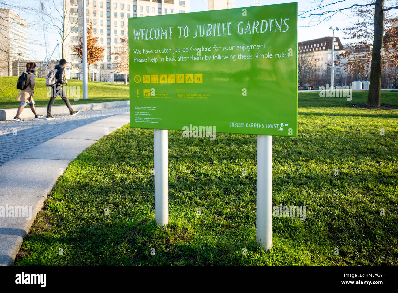 Sign at the Jubilee Gardens, Southbank, London, UK Stock Photo