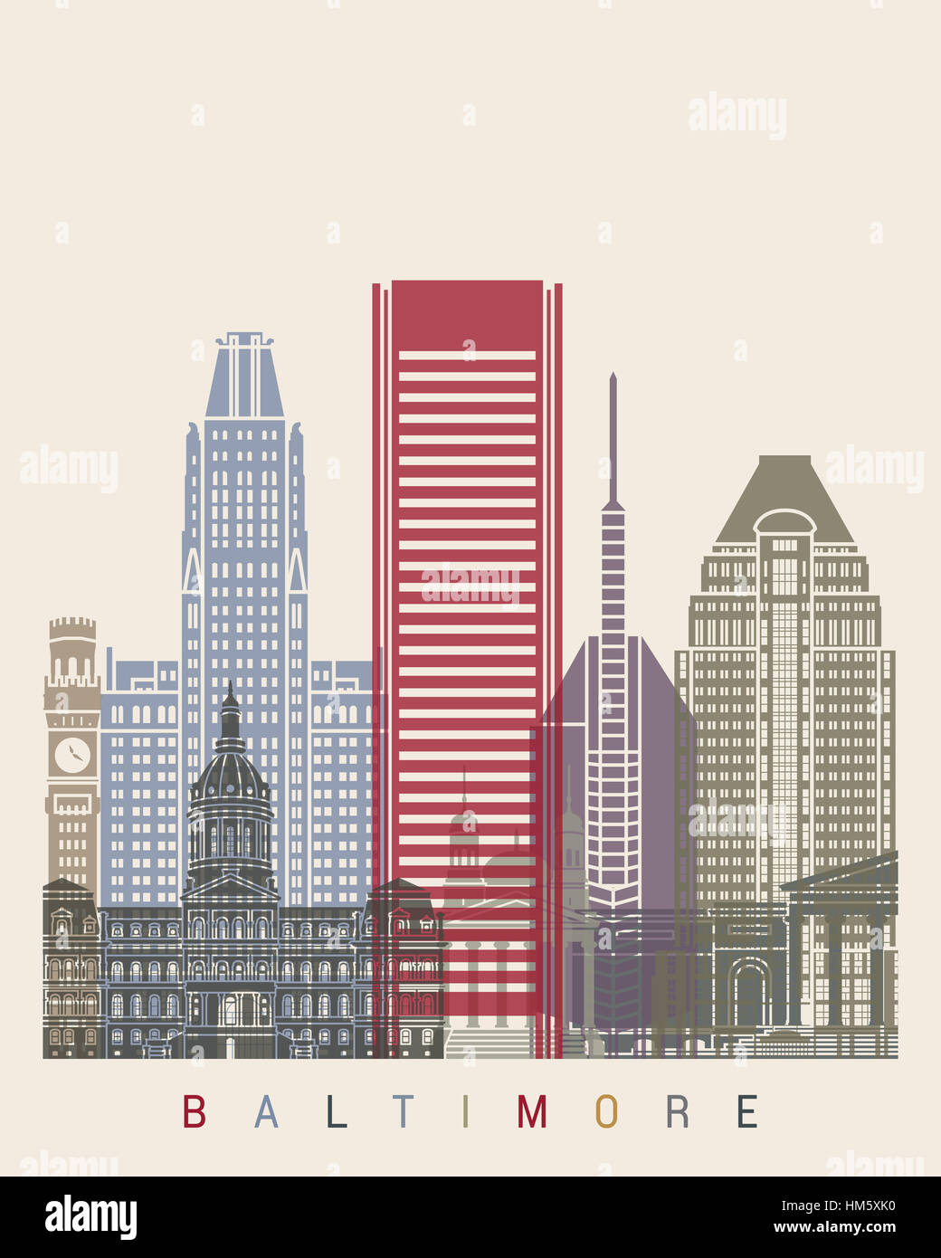 Baltimore skyline poster in editable vector file Stock Photo Alamy