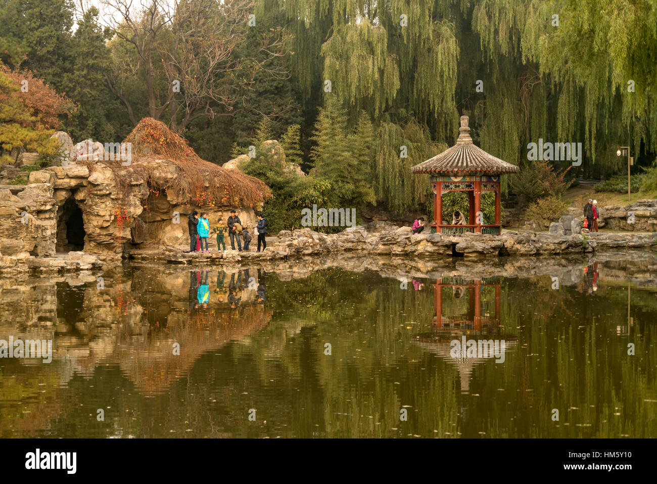 lake and pavillon at Ritan Park, Beijing, People's Republic of China, Asia Stock Photo