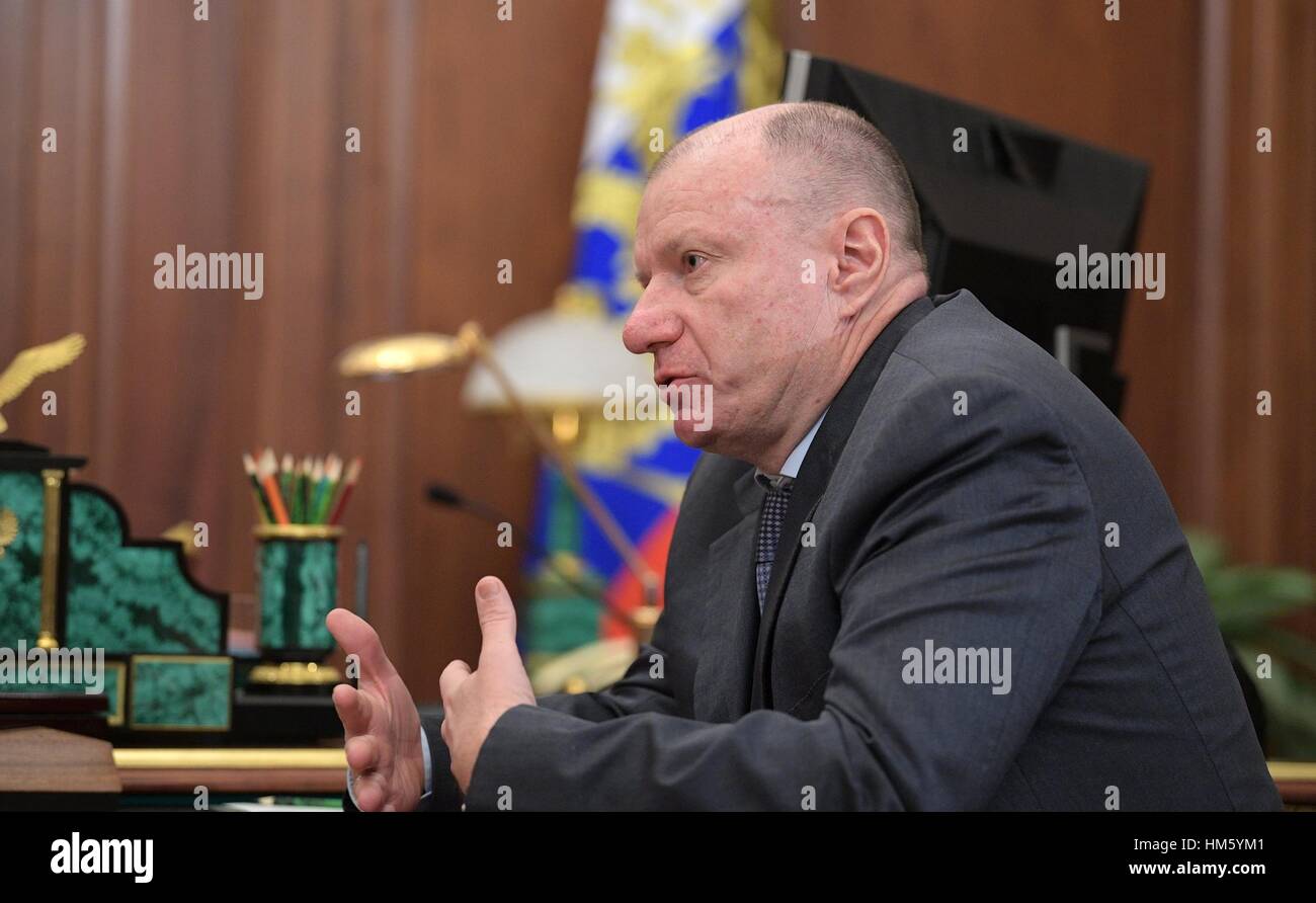 Norilsk Nickel CEO Vladimir Potanin during a meeting with Russian President Vladimir Putin at the Kremlin January 31, 2017 in Moscow, Russia. Stock Photo