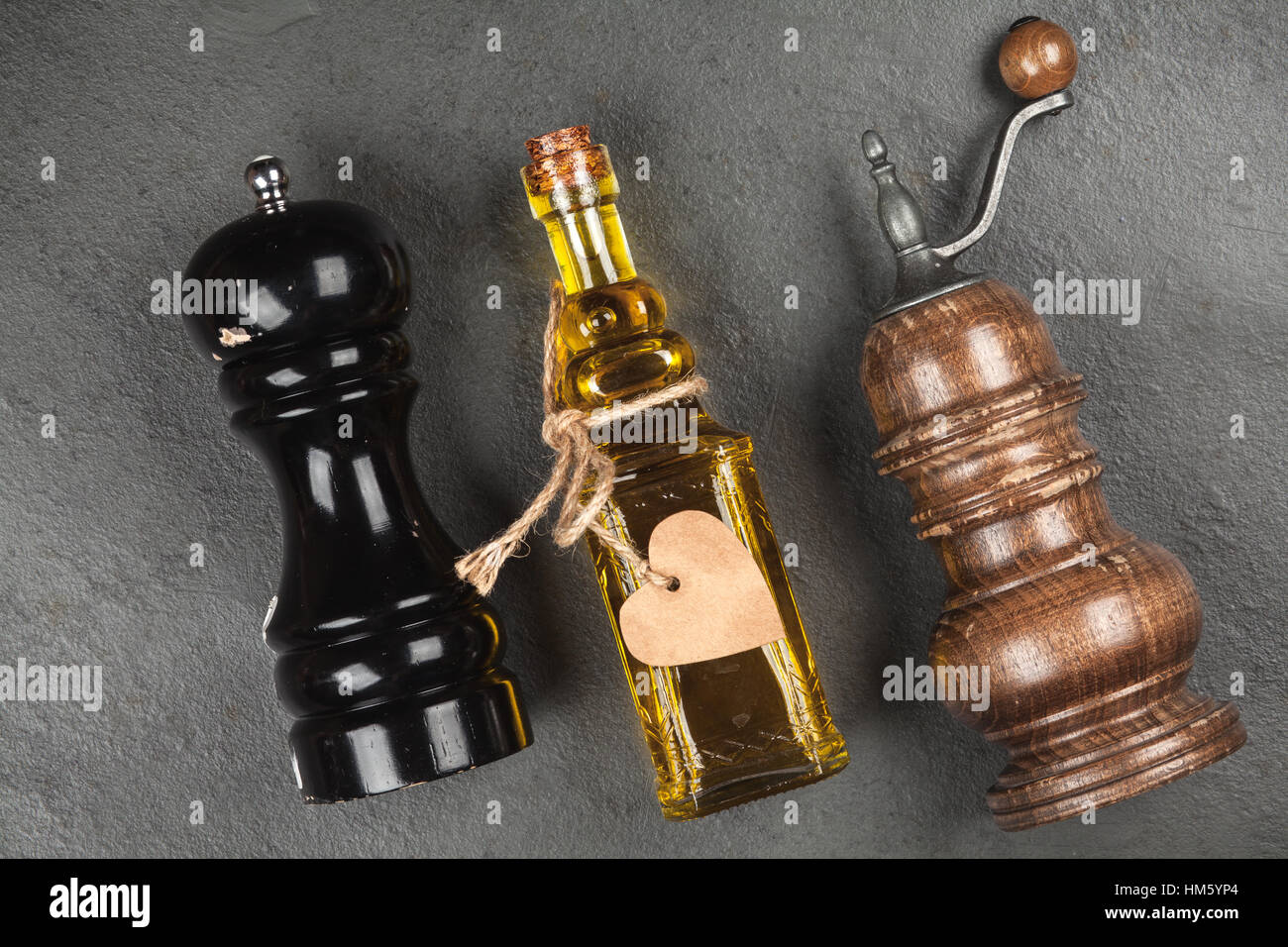 Salt, oil and pepper Stock Photo Alamy