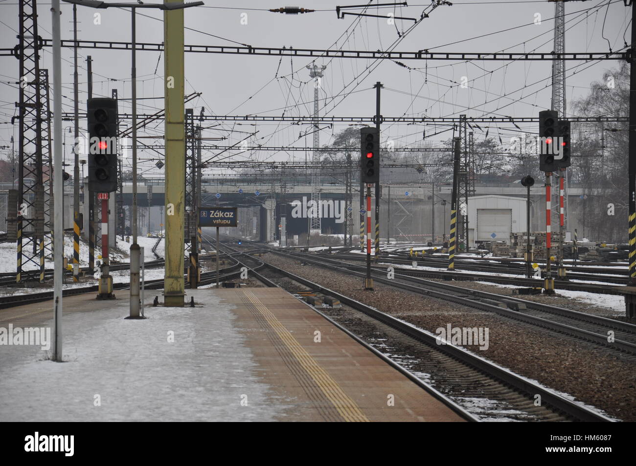 Railway corridor in Pardubice, trackage, transport Stock Photo