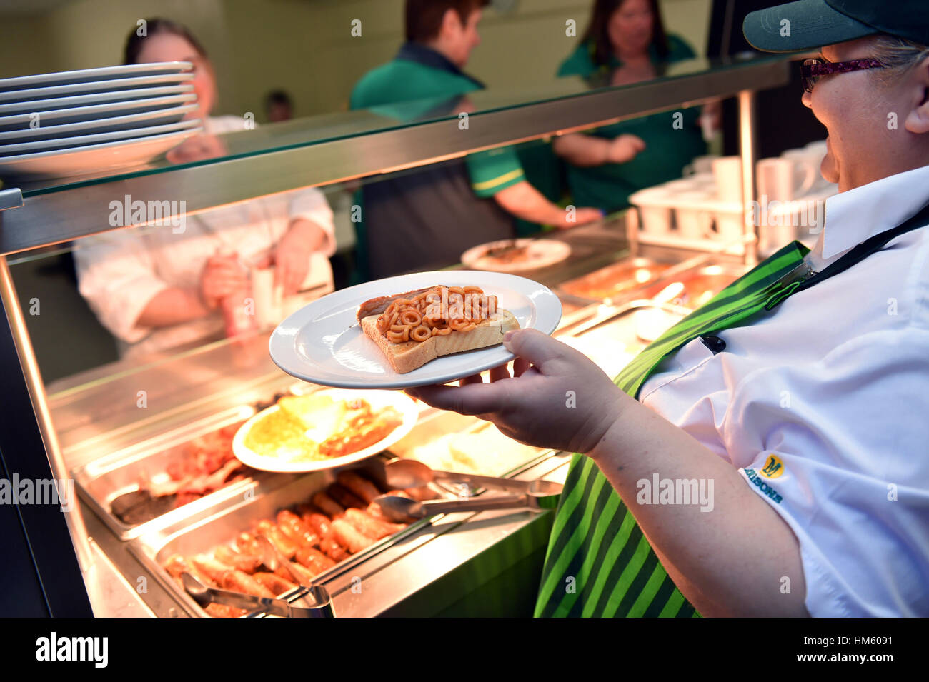 Breakfast is served at a staff Canteen, Stock Photo