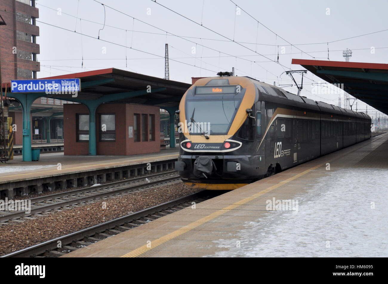 Electric Locomotive Company Leo Express train, transportation, railway, Pardubice Stock Photo