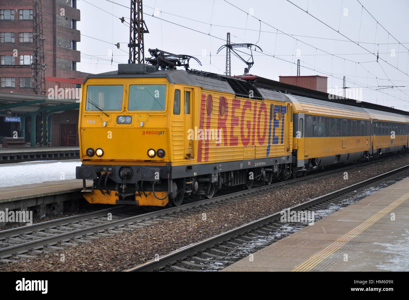 Electric Locomotive Company RegioJet train, transportation, railway, Pardubice Stock Photo