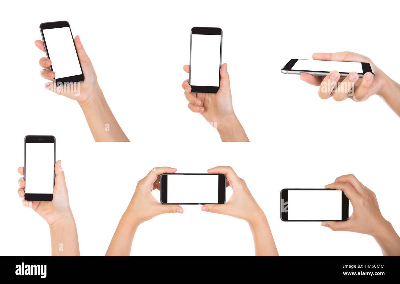 Collection of Hand holding mobile smart phone with blank screen ...