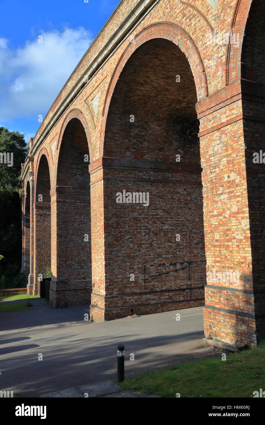 Victorian brick built railway viaduct archways across the Bourne Valley