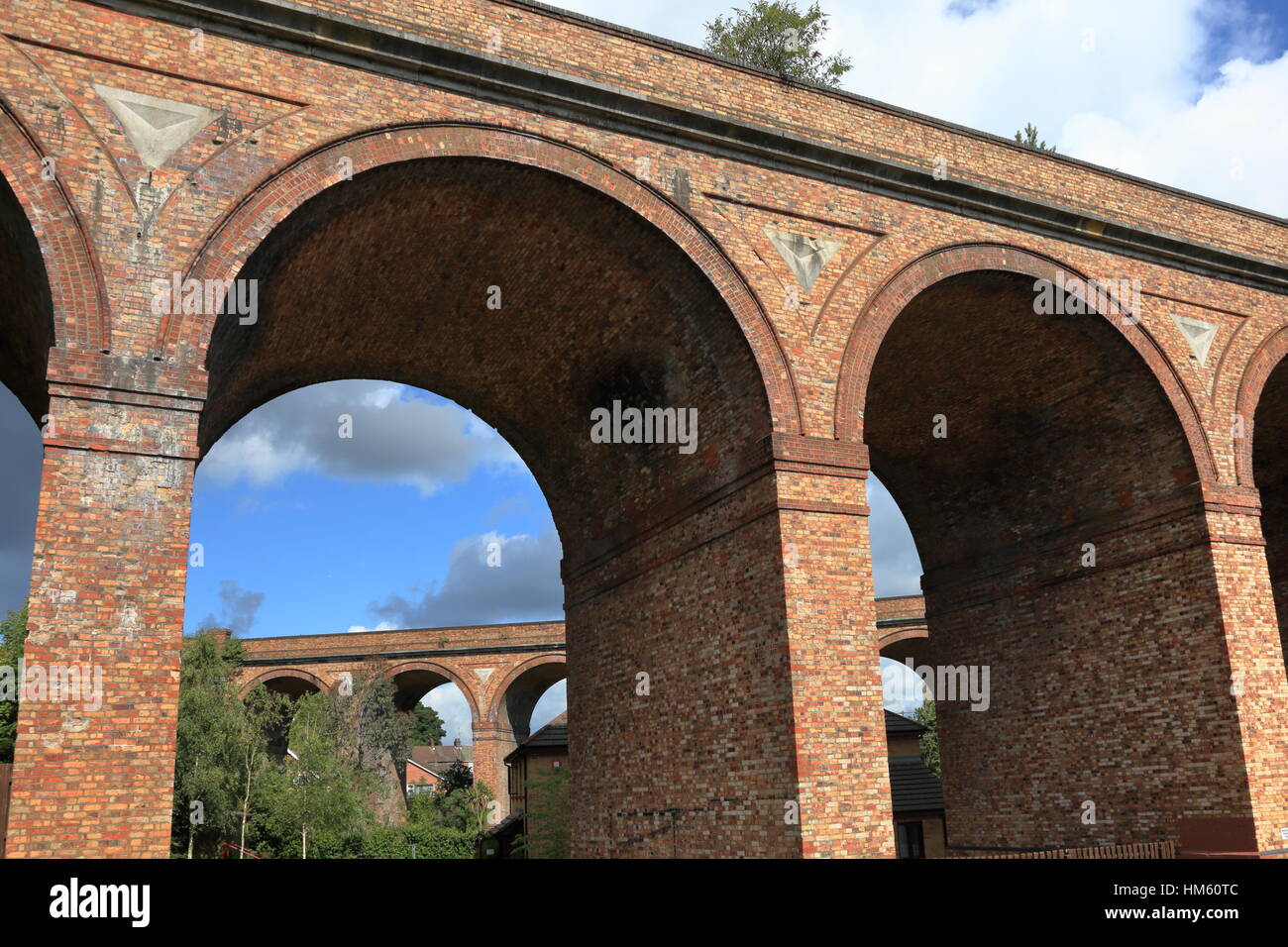 Victorian brick built railway viaduct archways across the Bourne Valley