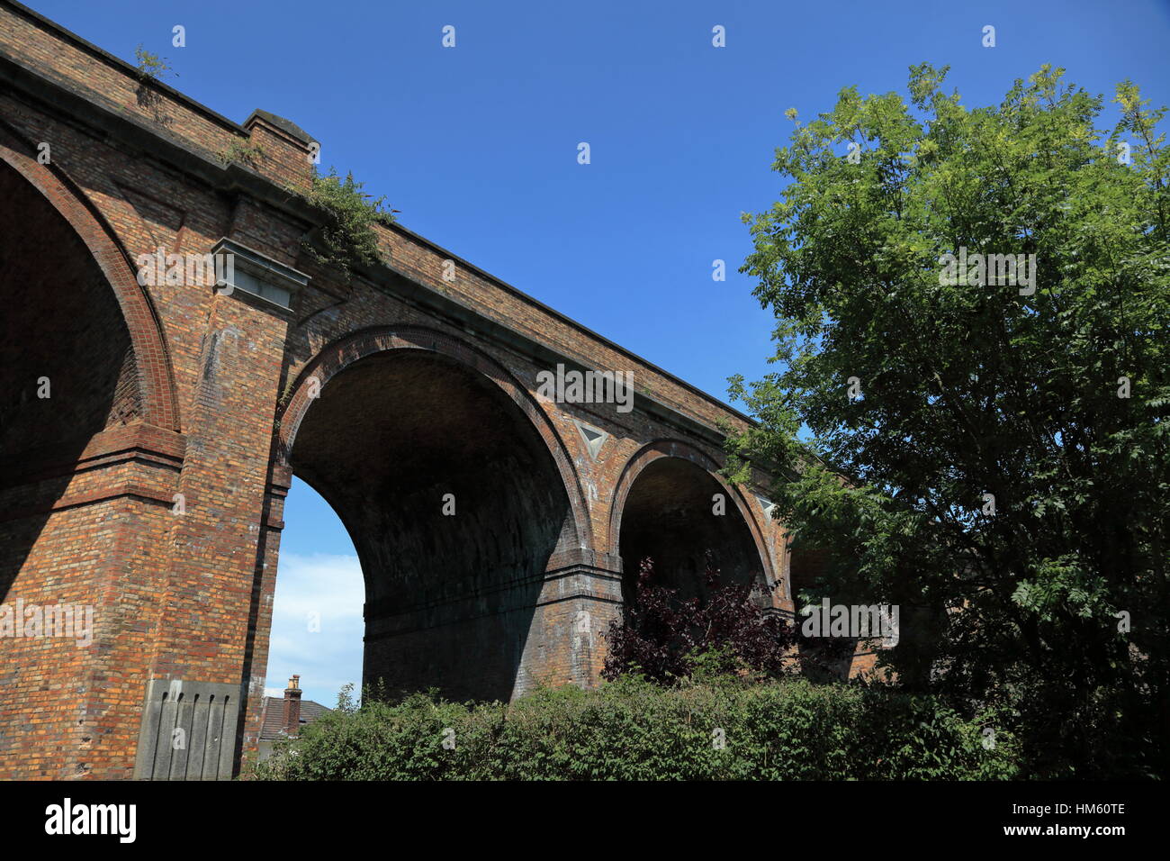 Victorian brick built railway viaduct archways across the Bourne Valley