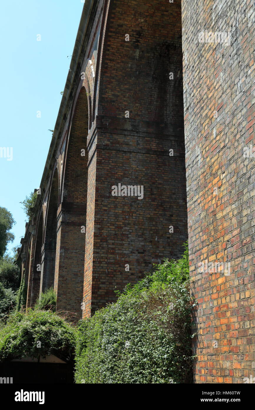 Victorian brick built railway viaduct archways across the Bourne Valley