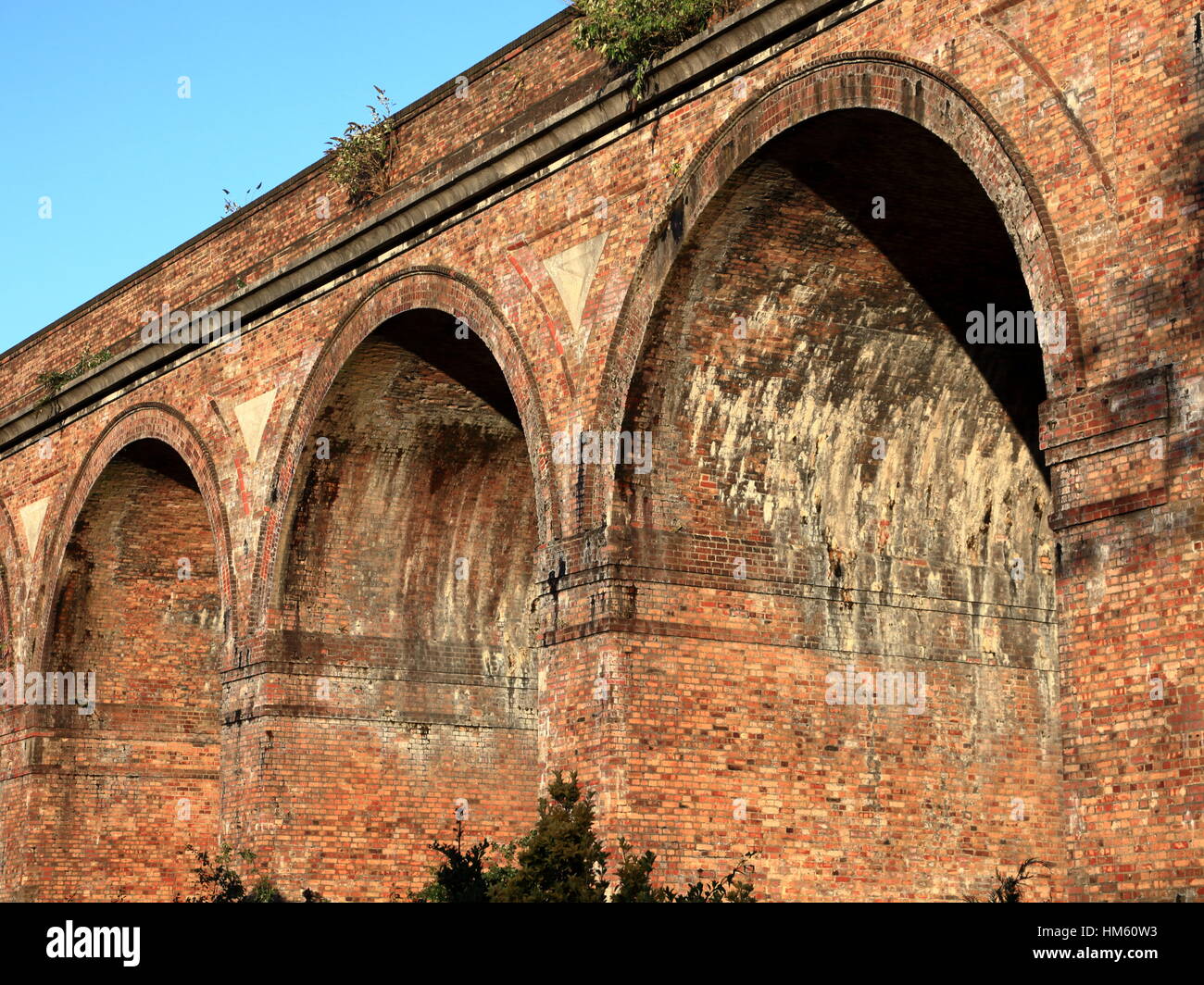 Victorian brick built railway viaduct archways across the Bourne Valley