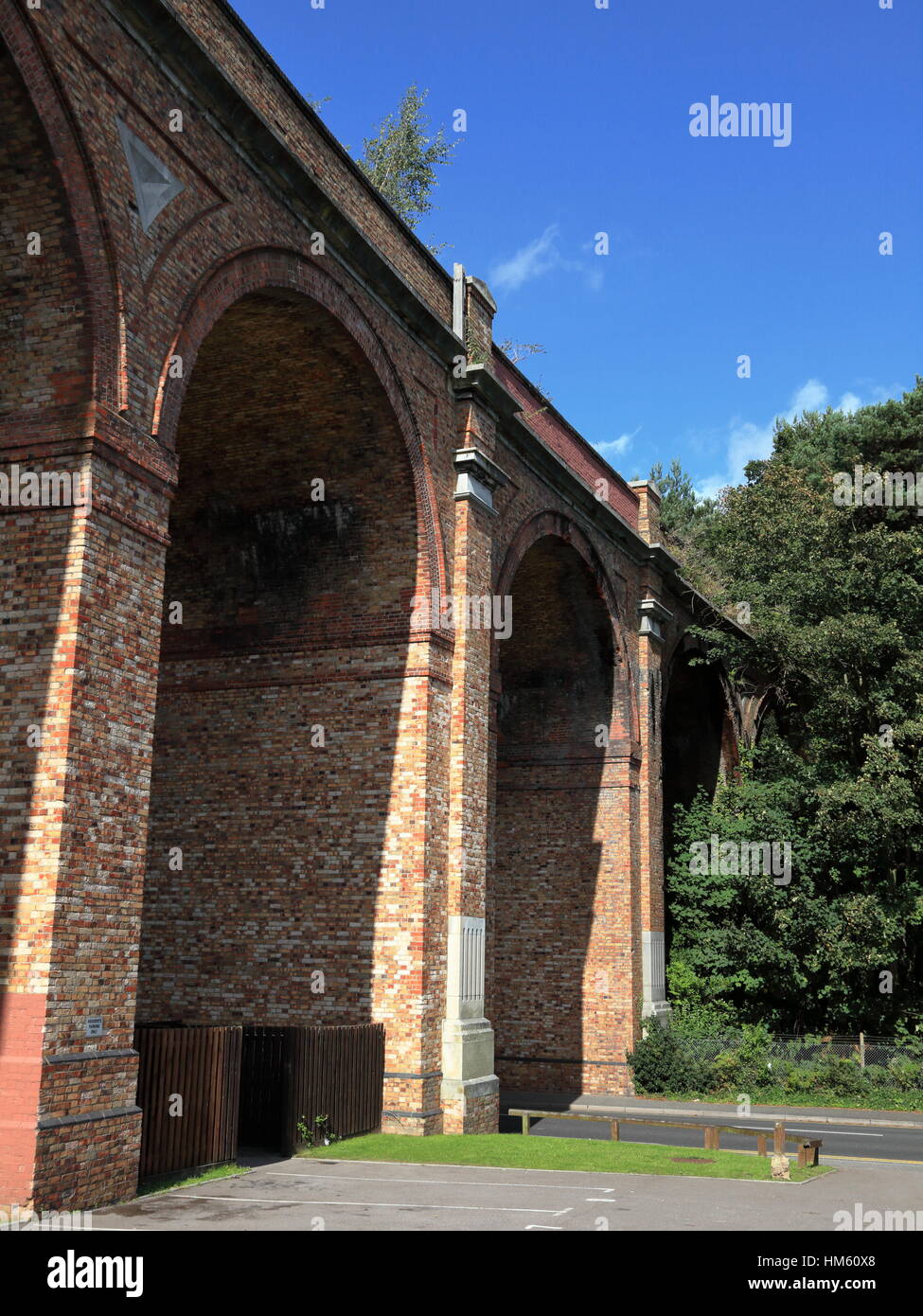 Victorian brick built railway viaduct archways across the Bourne Valley