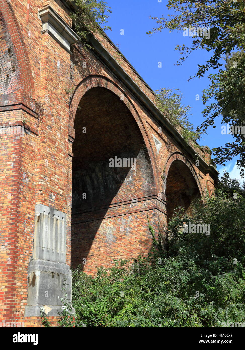 Victorian brick built railway viaduct archways across the Bourne Valley