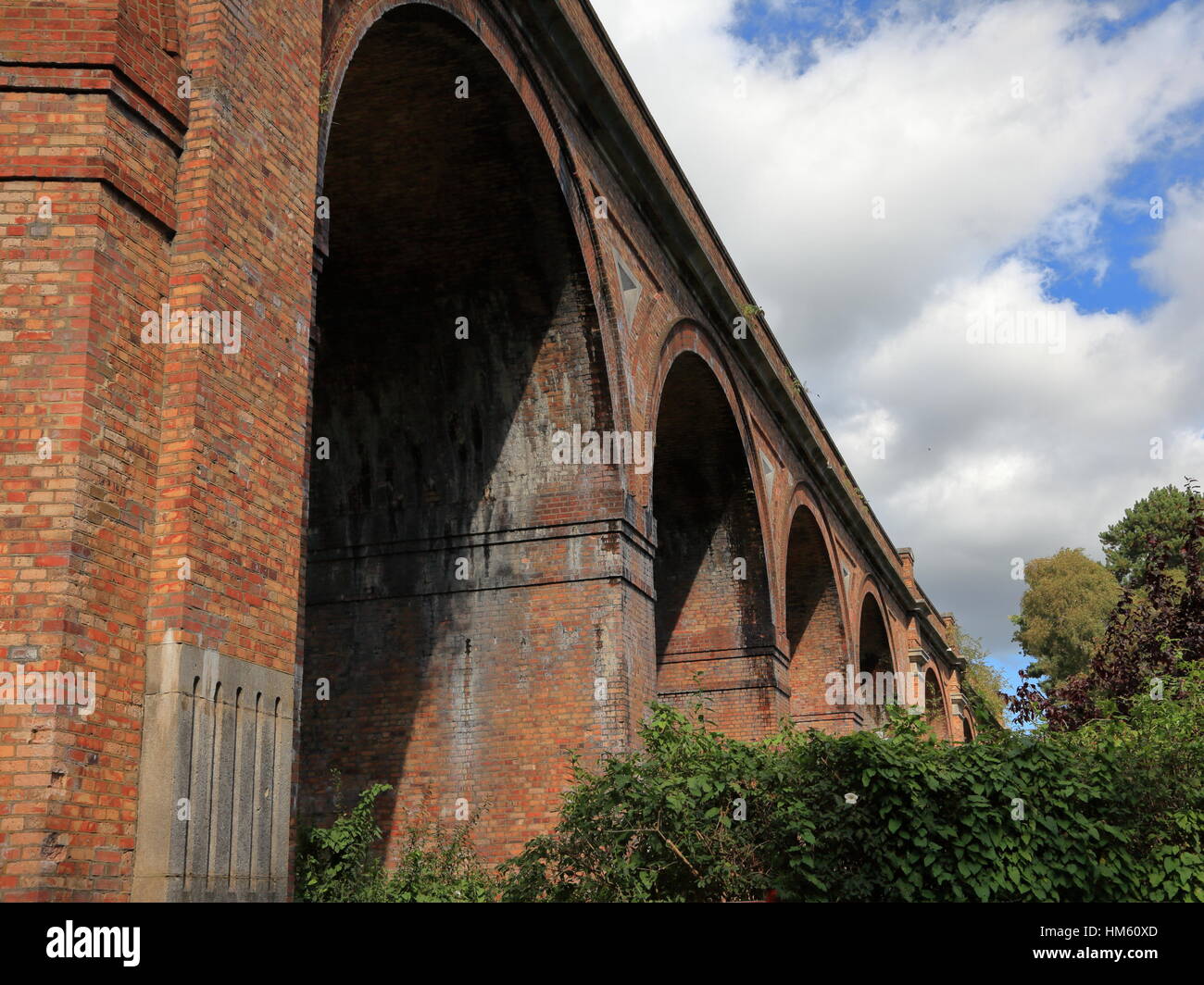 Victorian brick built railway viaduct archways across the Bourne Valley