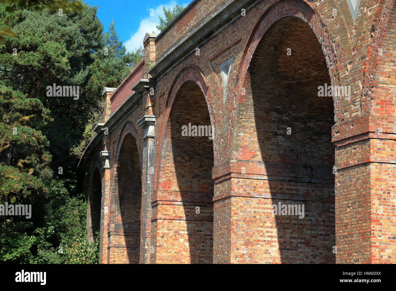 Victorian brick built railway viaduct archways across the Bourne Valley