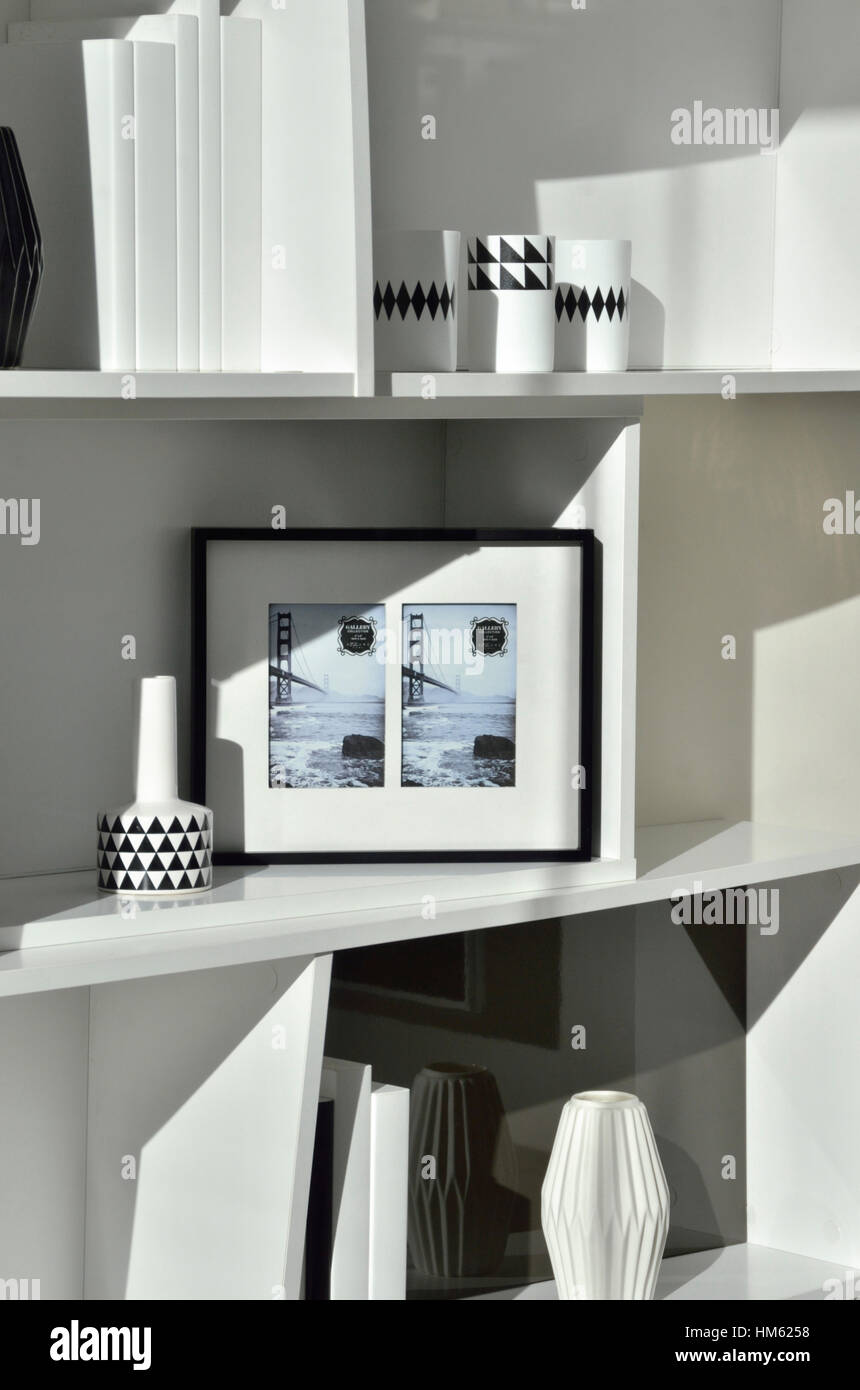 Modern ornaments on shelves Stock Photo Alamy