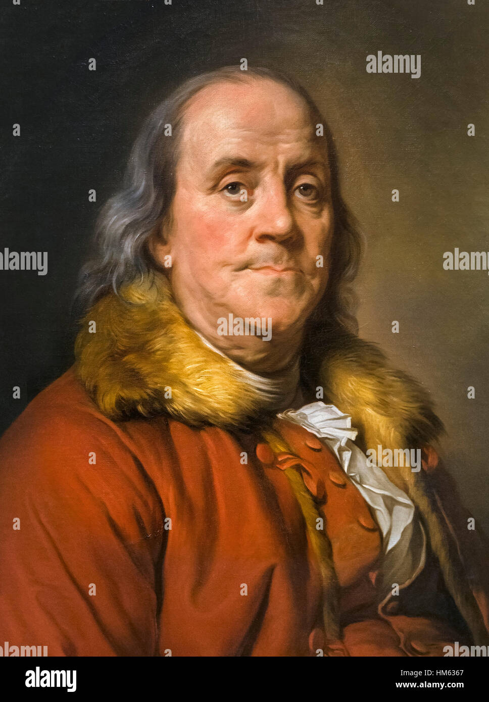Benjamin Franklin. Portrait by Duplessis - The Fur Collar Portrait - oil on canvas, 1778 Stock Photo
