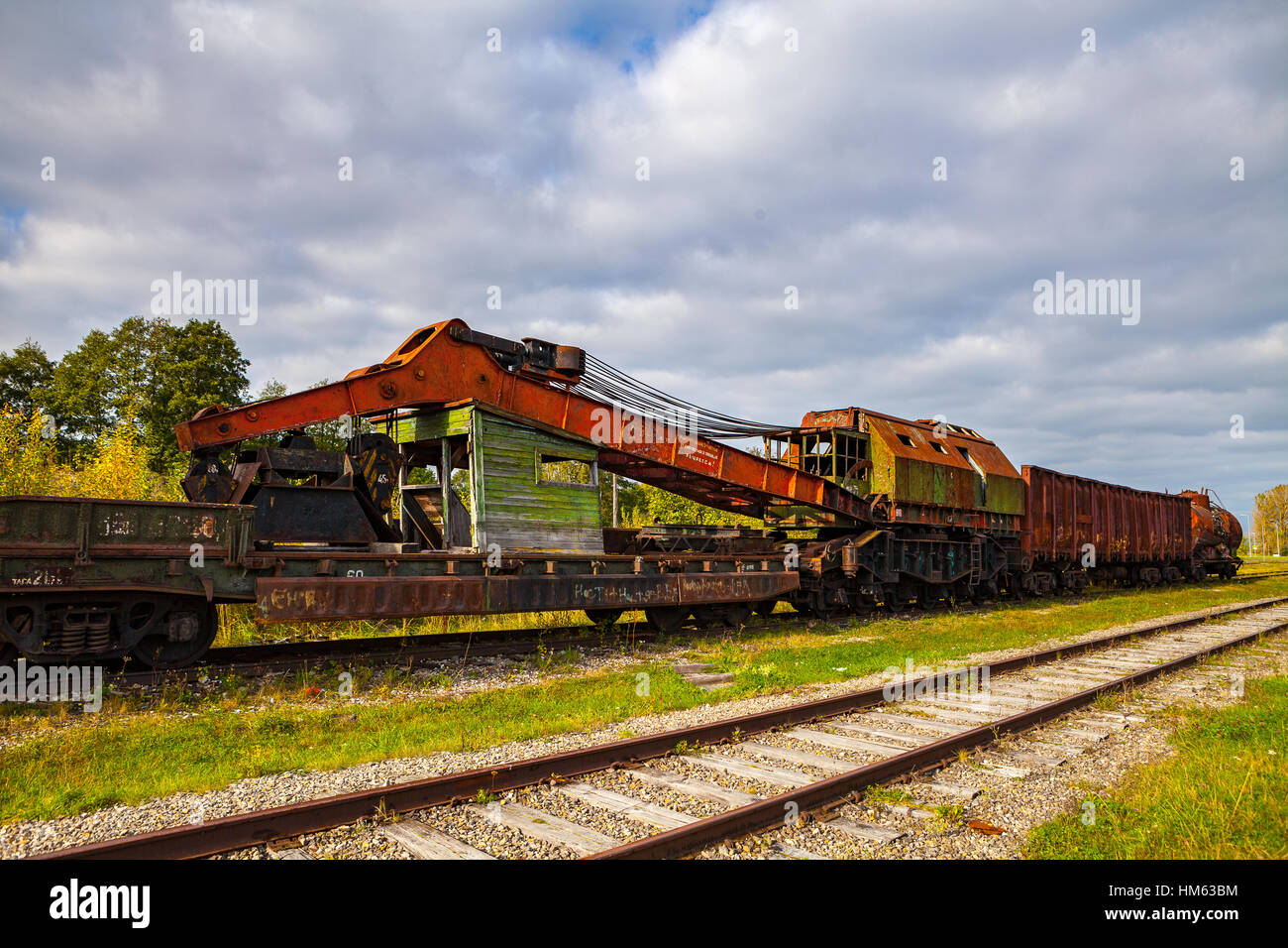 Rusty old railway crane unit. Open air tranes museum, Haapsalu, Estonia Stock Photo