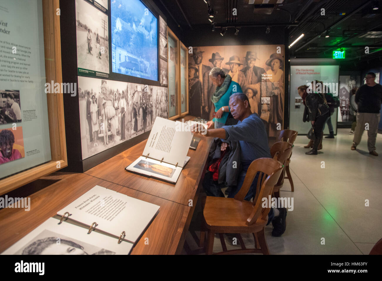 Visitors may sit and read personal stories from some of the African American families who migrated from the rural south to the industrial north in the Stock Photo