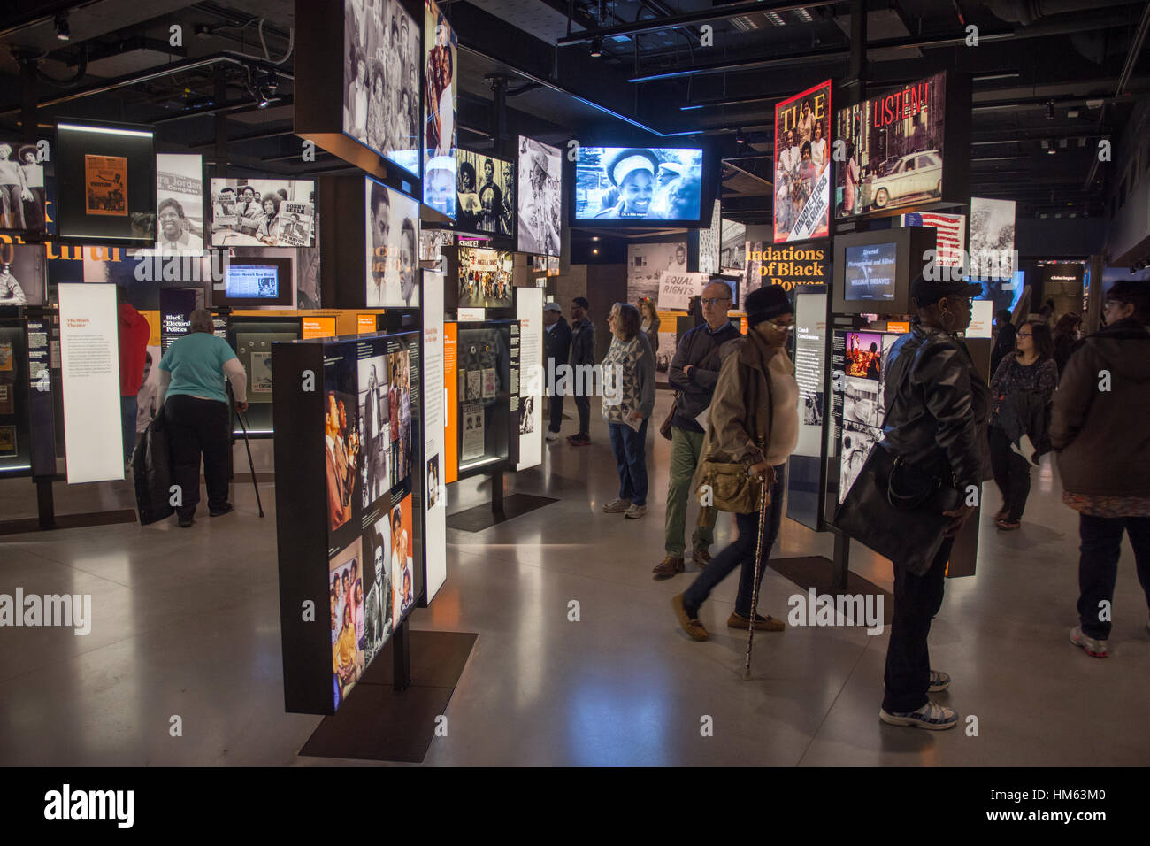 Visitors are immersed in the tumultuous energy of the civil rights movement of the 1960s, 70s, and 80s. Smithsonian Institution, National Museum of Af Stock Photo