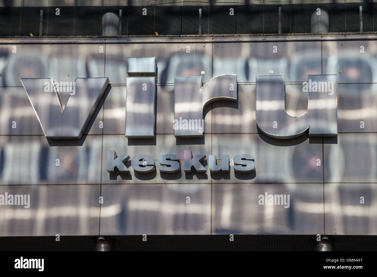 Signboard 'Viru Keskus' - big city trade center, covered by reflected rays of sun Stock Photo