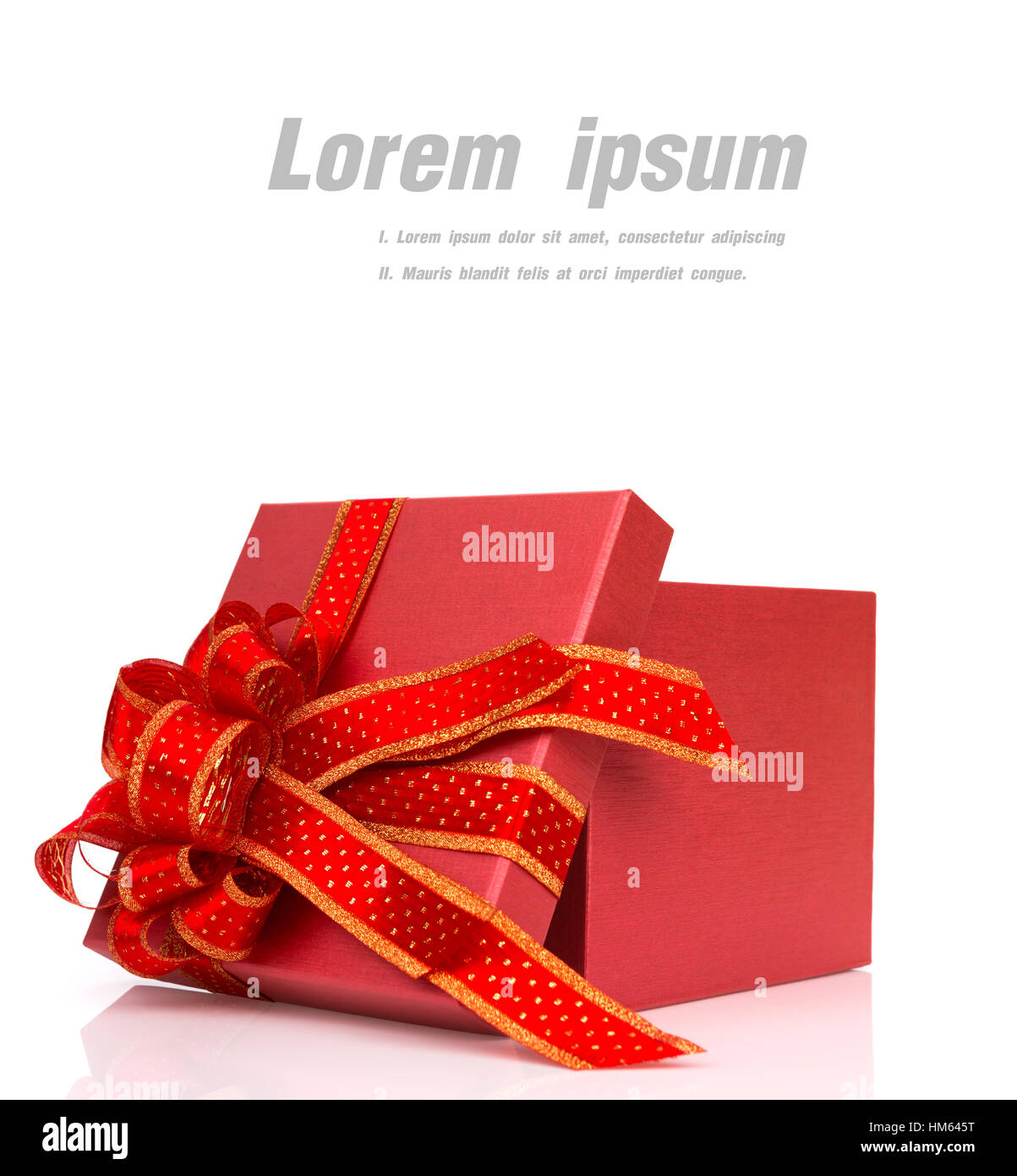 Red gift box with red and glod ribbon on white background Stock Photo ...