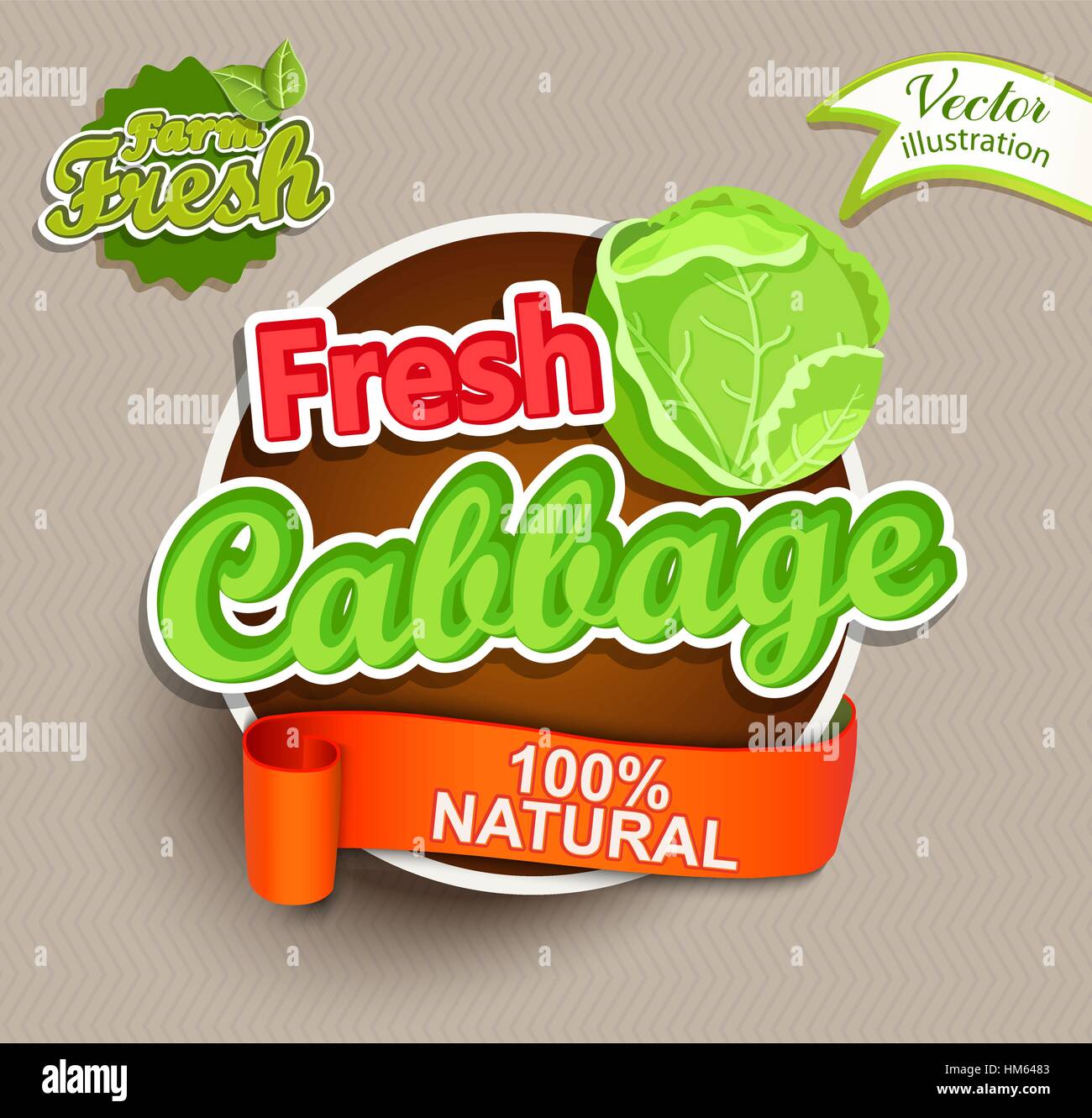 Fresh cabbage logo lettering typography food label or sticker. Concept for farmers market, organic food, natural product design.Vector illustration. Stock Vector