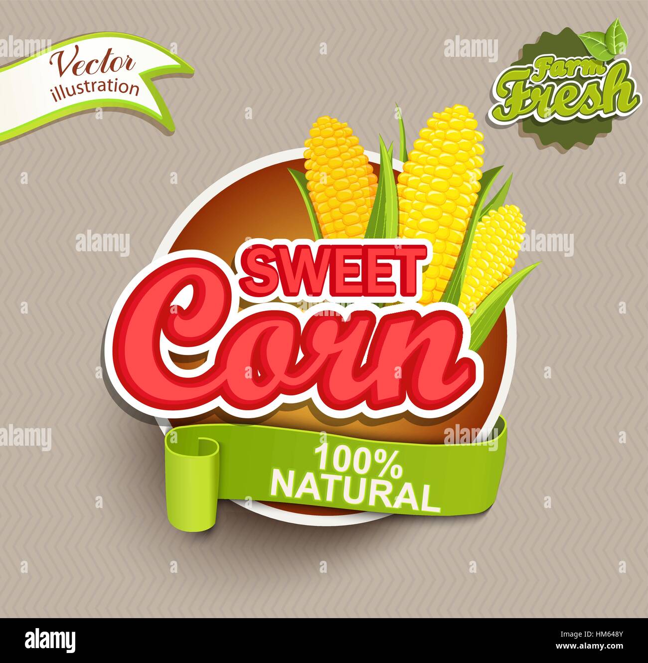 Sweet Corn logo lettering typography food label or sticker. Concept for farmers market, organic food, natural product design.Vector illustration. Stock Vector