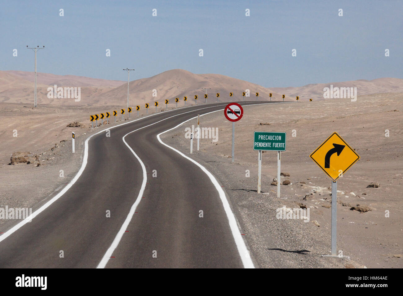 Desolate road from Pan-American Highway to Pisagua, Atacama Desert, Norte Grande, Chile Stock Photo