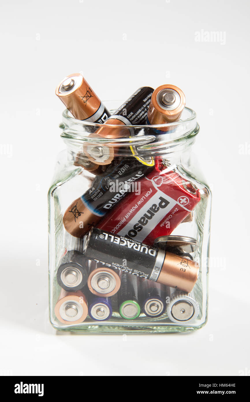 Old batteries ready to recycle Stock Photo Alamy