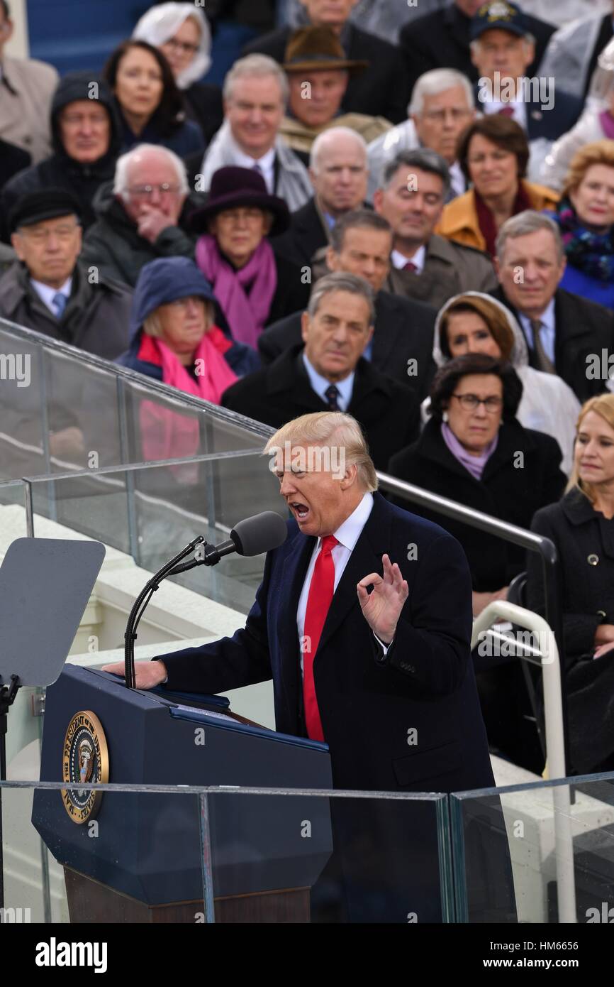 President Donald Trump delivers his Inaugural address after taking the ...