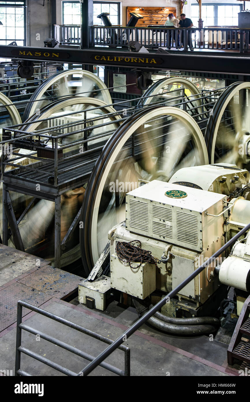 Winding wheels and engines, San Francisco Cable Car Museum, San Francisco, California USA Stock Photo