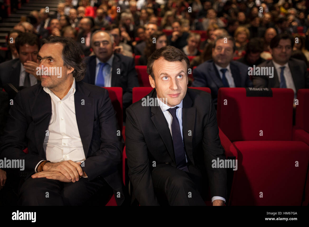 Emmanuel Macron in Beyrouth, Lebanon -  Lebanon / Beirut  -  Emmanuel Macron, candidate for the French presidential election in April 2017 with his movement 'En Marche!', During a meeting with the French and economic community at ESA (Ecole superieure des Affaires, a Franco-Lebanese cooperation project) on the Theme: 'France, a revolution Economic and social development for the 21st century ' Emmanuel Macron went to Beirut to meet on 24 January 2017, Michel Aoun the President of the Lebanese Republic, then Saad Hariri the Lebanese Prime Minister.    -  Bilal Tarabey / Le Pictorium Stock Photo