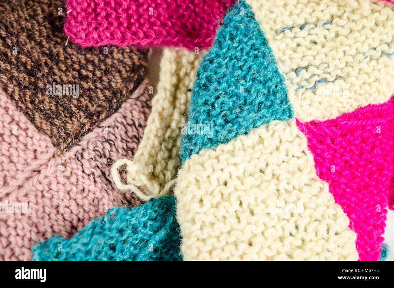 Knitting traditional woolen colorful sweater Stock Photo