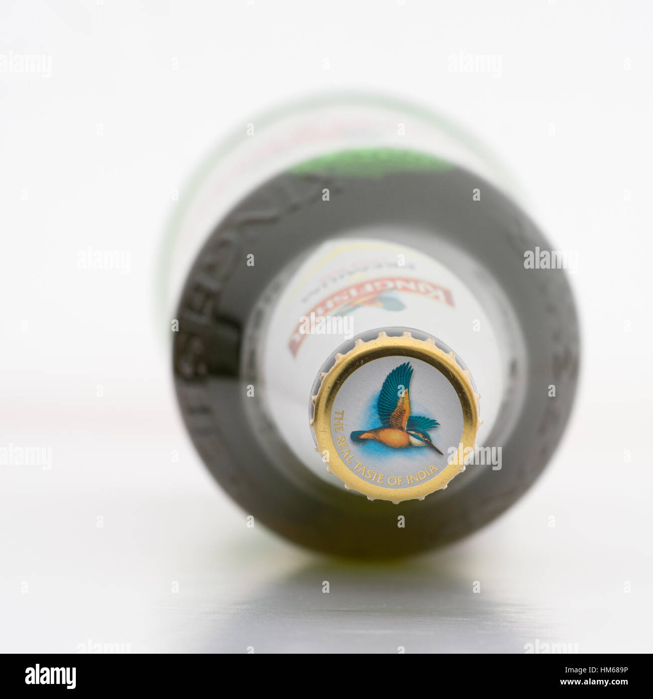Kingfisher beer bottle top Stock Photo