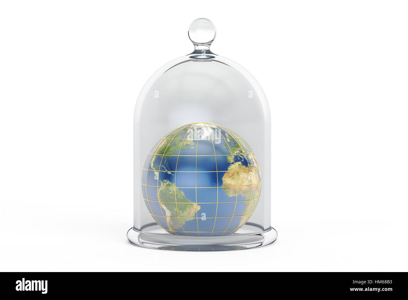 Earth covered by glass bell. Conservation and protection concept, 3D rendering isolated on white background Stock Photo