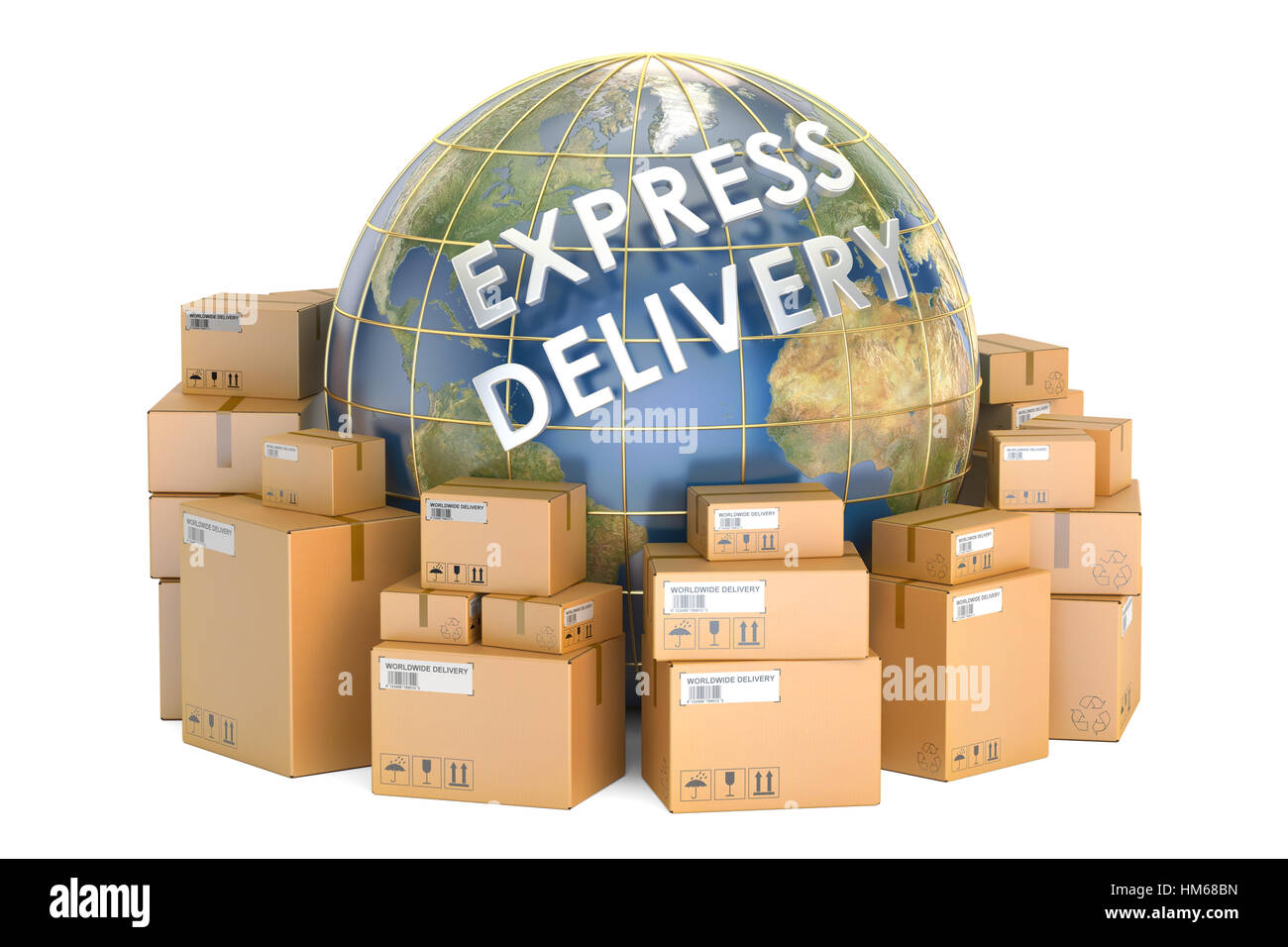 Express Delivery And Worldwide Shipping Concept Parcels With Earth HMBN