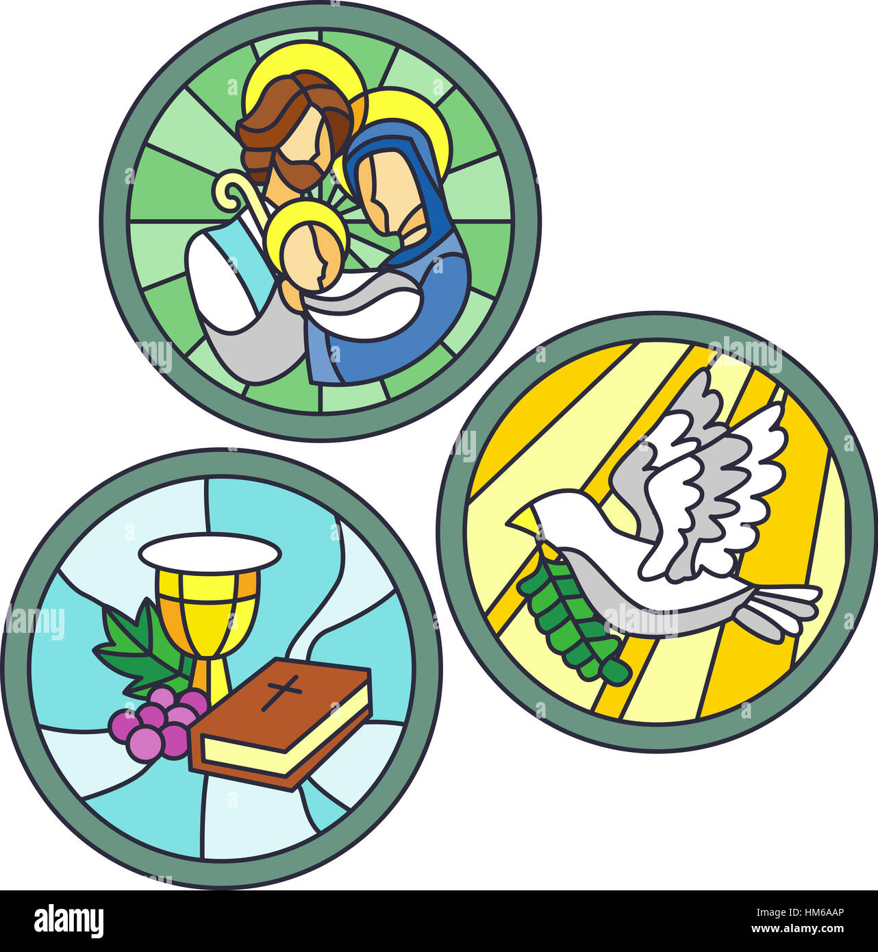 Stained Glass Illustration Featuring Christian Symbols Stock Photo