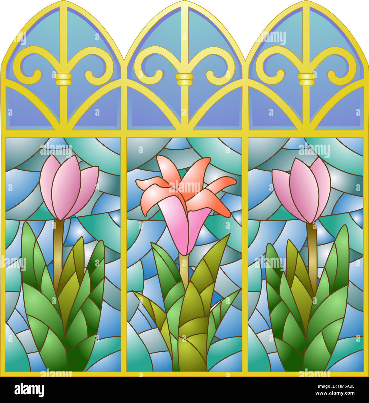Illustration of Stained Glass Windows with a Floral Design Stock Photo ...