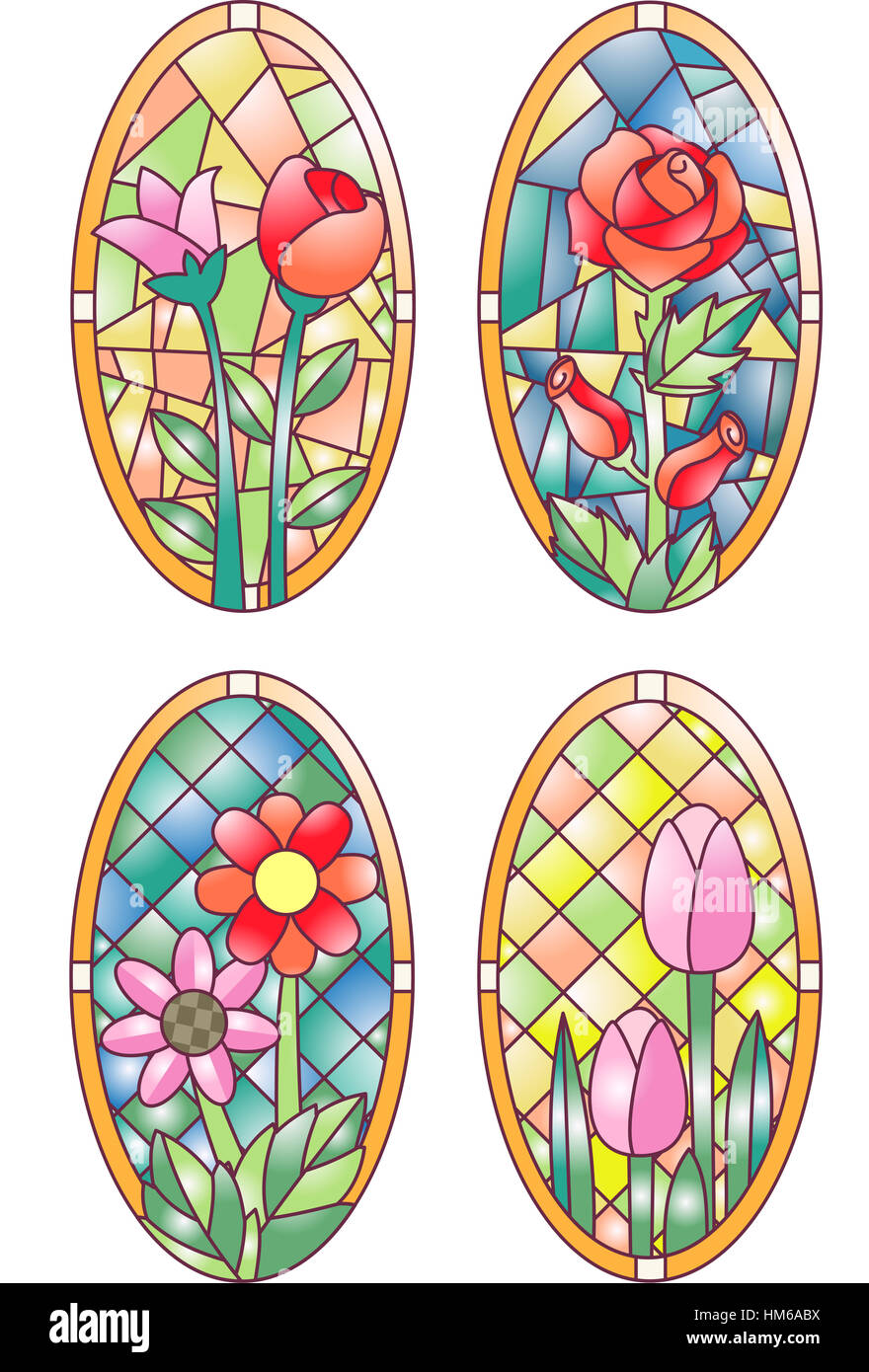 Illustration Featuring Colorful Stained Glasses Designed with Flowers Stock Photo