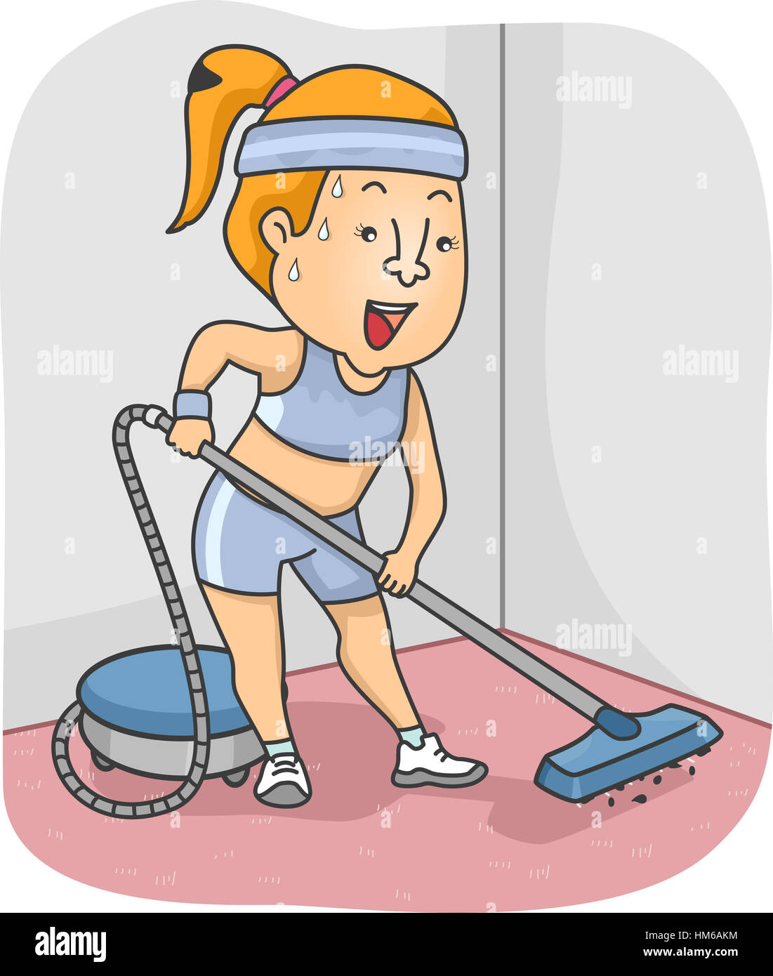 Illustration of a Woman Working Out a Sweat While Vacuuming - NEAT Stock Photo